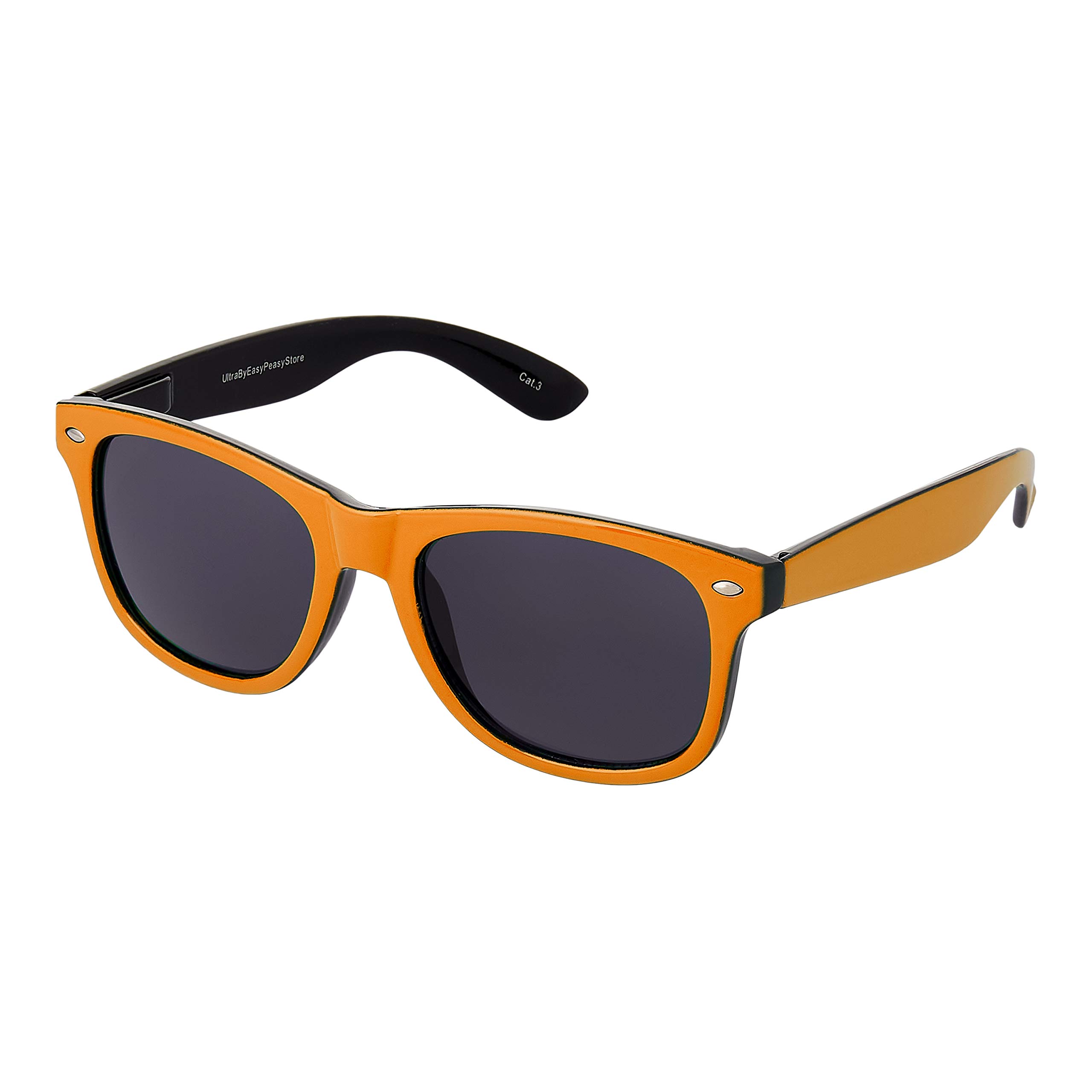 Ultrabyeasypeasystore Unisex Orange Ultra Classic Retro Sunglasses Uv400 Protection - Adults Mens Womens - Lightweight Polycarbonate Lenses - Timeless Dawn With Black Lenses