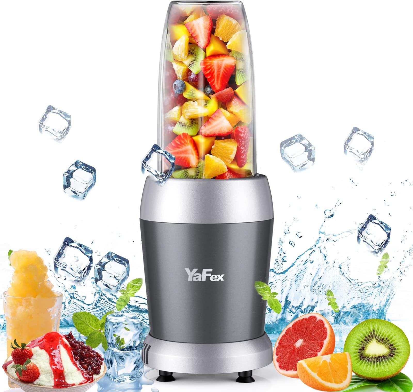 YaFex Personal Blender for Shakes and Smoothies, 700W 6-Blade Smoothie Blender for Frozen Fruit and Ice, with 1 28 Oz Travel Bottle, 1 To-Go Lid, BPA Free & Dishwasher Safe (Gray/Silver)