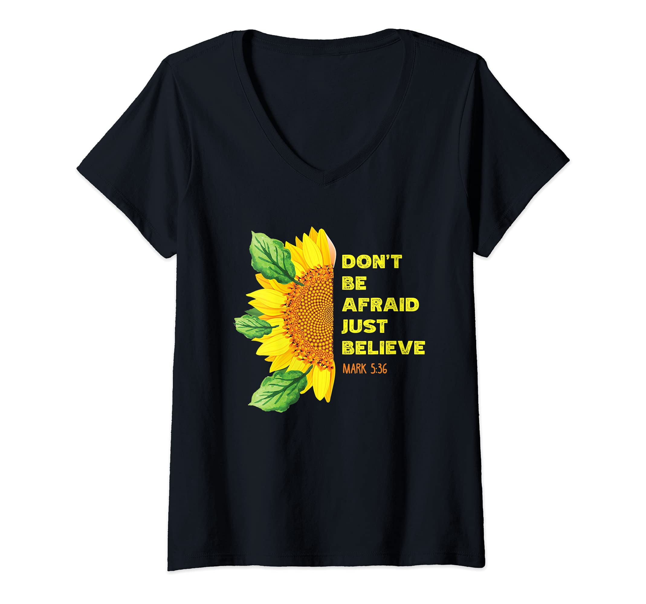 Womens Mark 5:36 Christian Bible Verse Religious V-Neck T-Shirt, Black