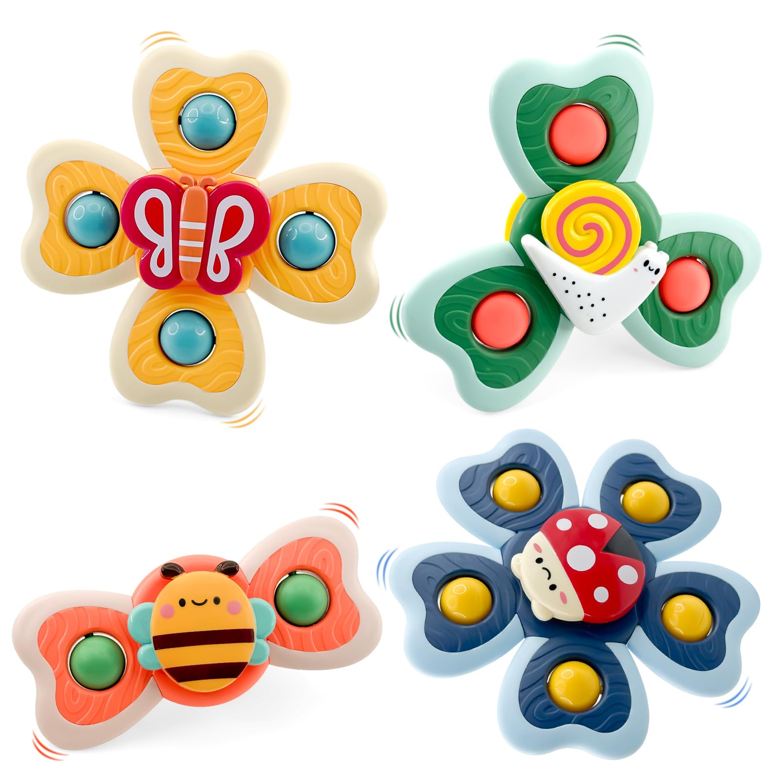 4 Pieces Bath Toys with Suction Cup for Baby | Educational Spinner Sensory Toys Highchair Spinner,Airplane Travel for 3 Months Ahead
