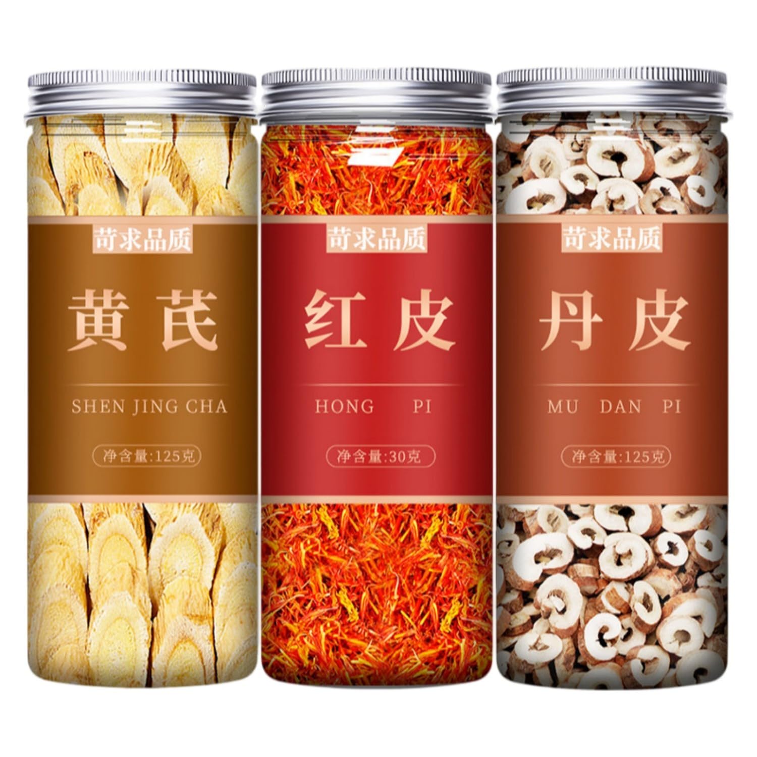 【3罐】黄杞(125g) 荭花(30g) 丹皮(125g) Premium Natural china herbal tea Loose Leaf Tea,Chinese Tea, Sulfur Free,Flower tea,dark tea,loose tea Sweet Fresh