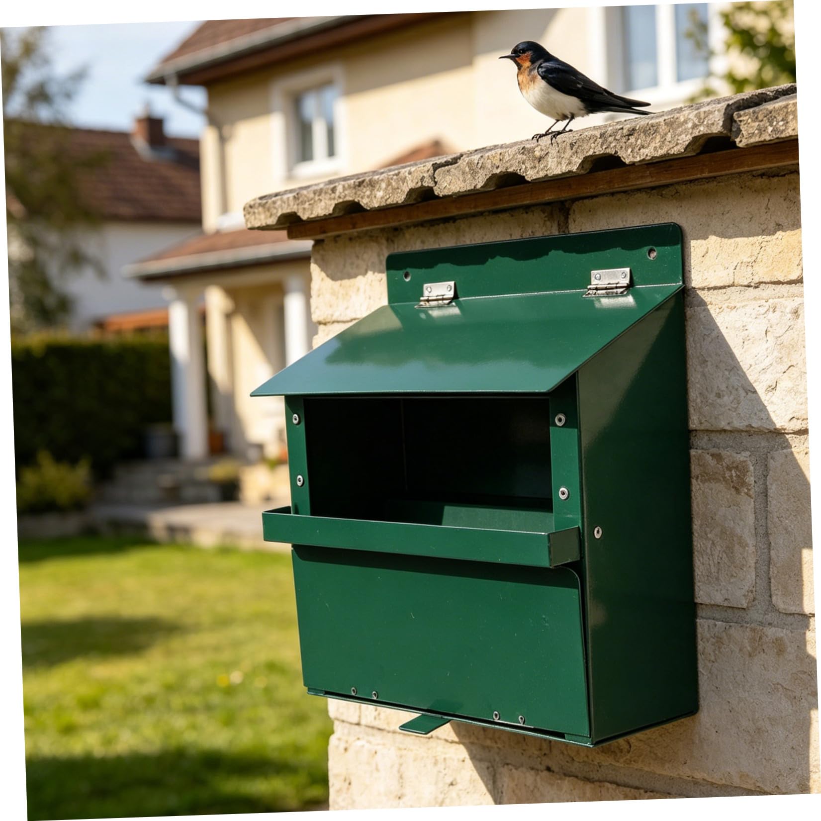 Outdoor Eichhörnchen Futterstation Groß aus Metall, Grün, 23cm