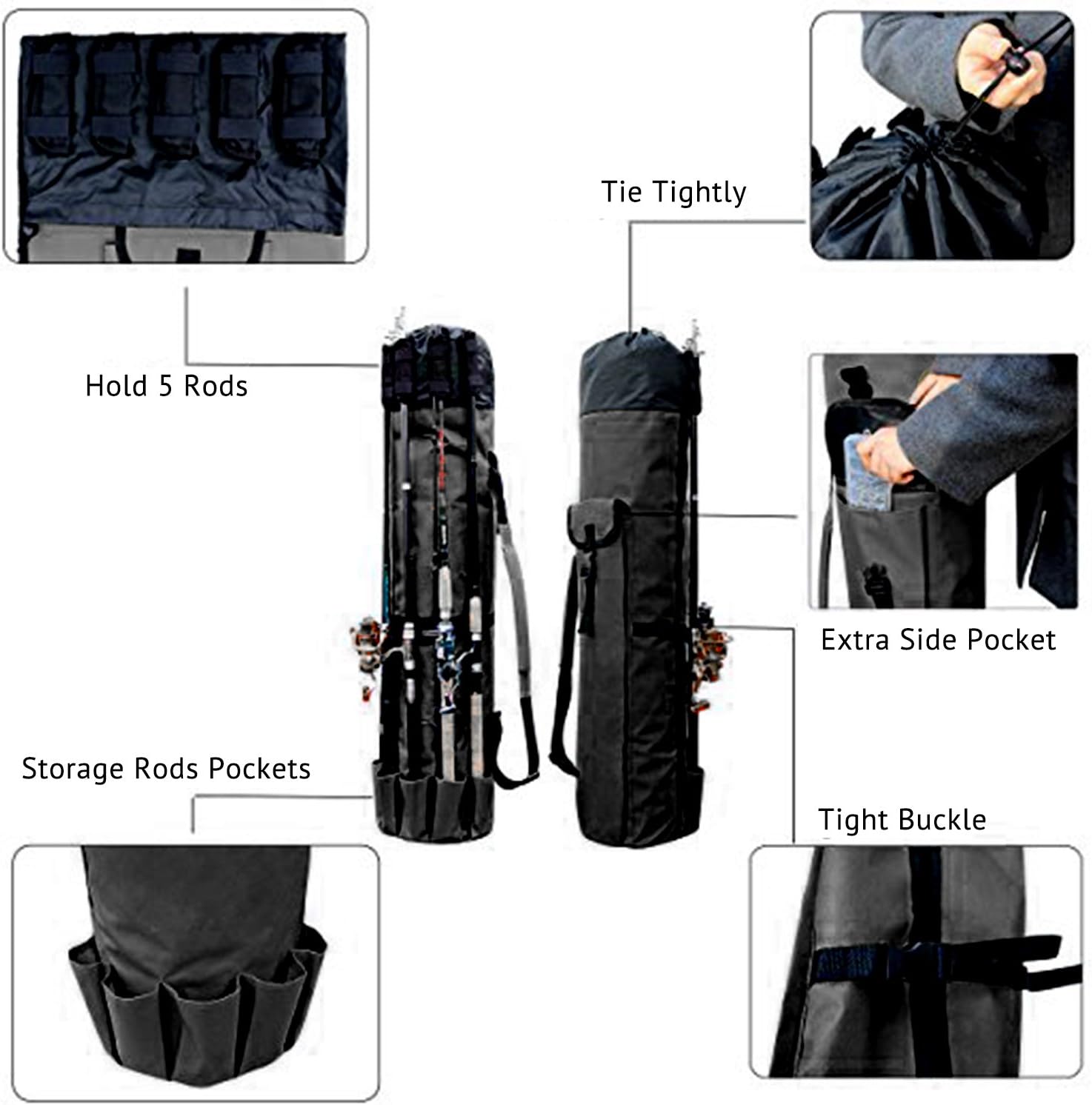 Wowelife Fishing Rod Carrier Fishing Reel Organizer Pole Storage Bag for Fishing and Traveling, A Gift for Family Father, Daughter and Friends (Black) : Sports & Outdoors