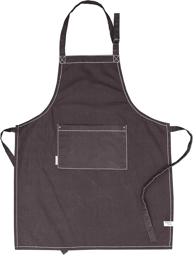 AMOUR INFINI Cotton Solid Aprons for Women with Pocket, Adjustable Strap and Waist Ties Washed Chef Aprons for Cooking, Baking and Gardening (27.5x33 Inches - Beige)