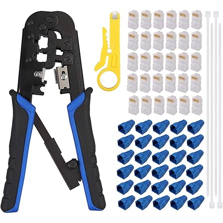 Kit De Pince À Sertir Rj45 + 30 Paires Connecteurs Cristal Rj45 Cat5, 1