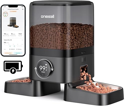 oneisall Comedero automático inalámbrico WiFi para gatos 2 gatos, alimentador recargable de 100 días para gatos con pilas, dispensador automático de
