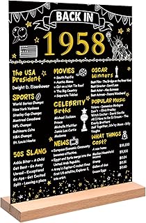 Black Gold 65th Birthday Gift for Men, Back in 1958 Poster Acrylic Sign with Stand for Women One-sided 65 Years Old Party Decoration Vintage 1958 Party Supply 65th Class Reunion Decor