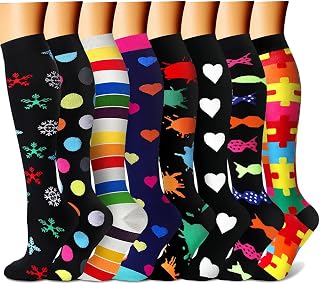 CHARMKING Compression Socks for Women & Men Circulation (8 Pairs) 15-20 mmHg Best Calf Socks Support for Athletic Cycling