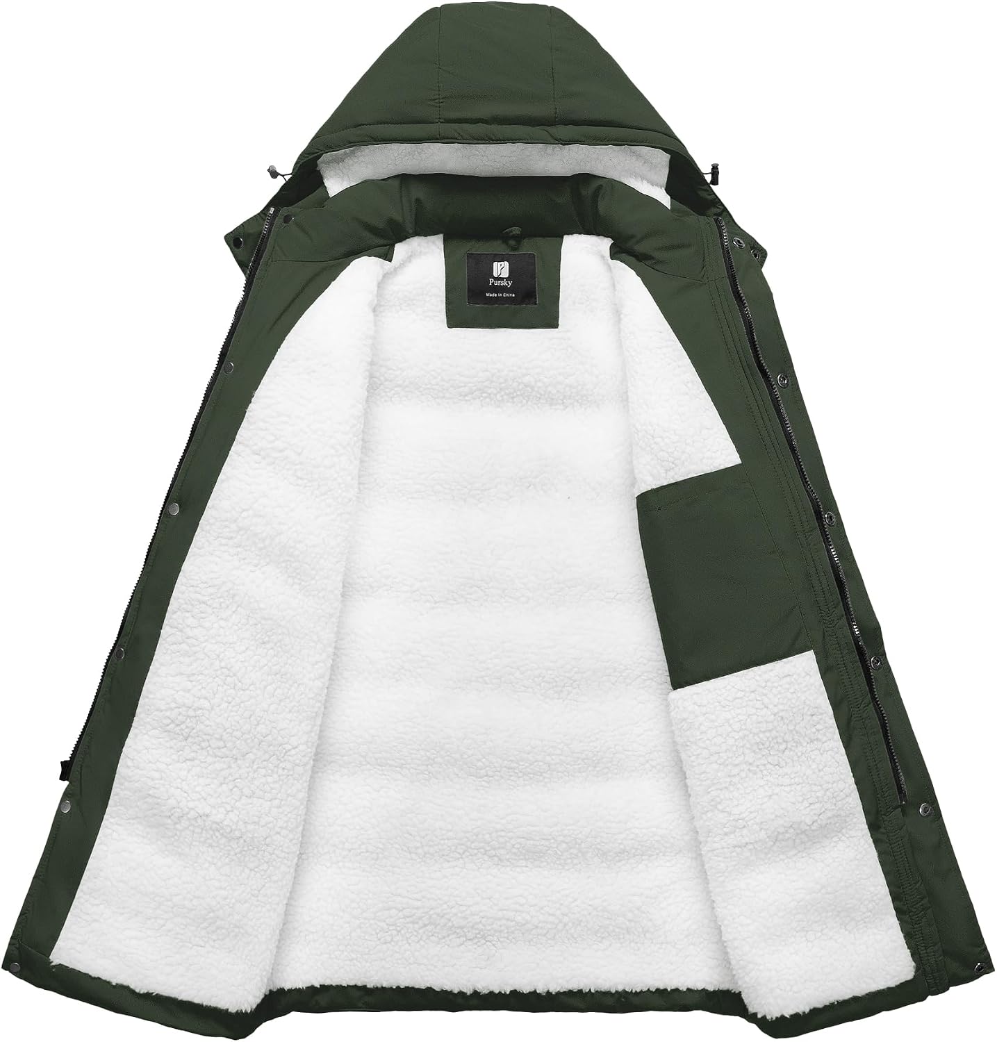 Pursky Men's Long Winter Coat Warm Sherpa Lined Quilted Puffer Jacket Waterproof Thicken Puffy Parka with Hood