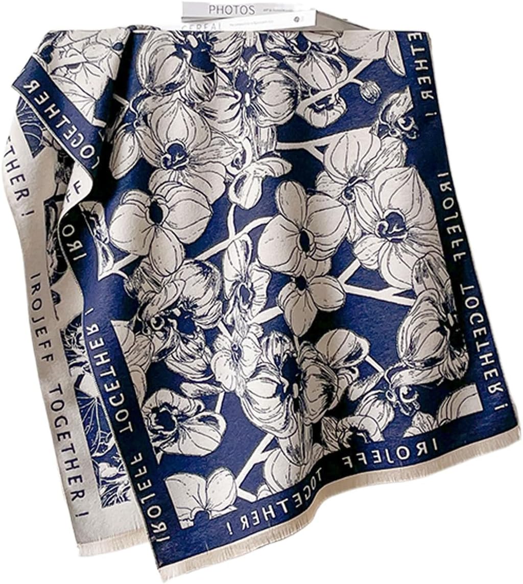 Classic letter flower print scarf women's autumn and winter shawl double-sided imitation cashmere to keep warm