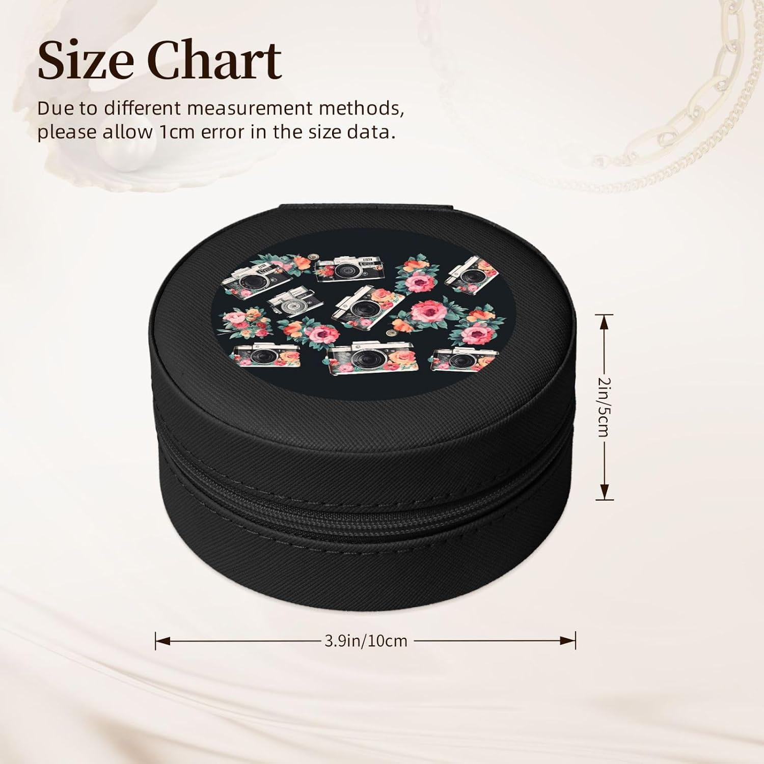 Travel Jewelry Box Leather Small Jewelry Organizer for Women,Portable Jewelry Case Flower camera Display Storage Holder Boxes Mini Travel Case for Necklace Rings image 2