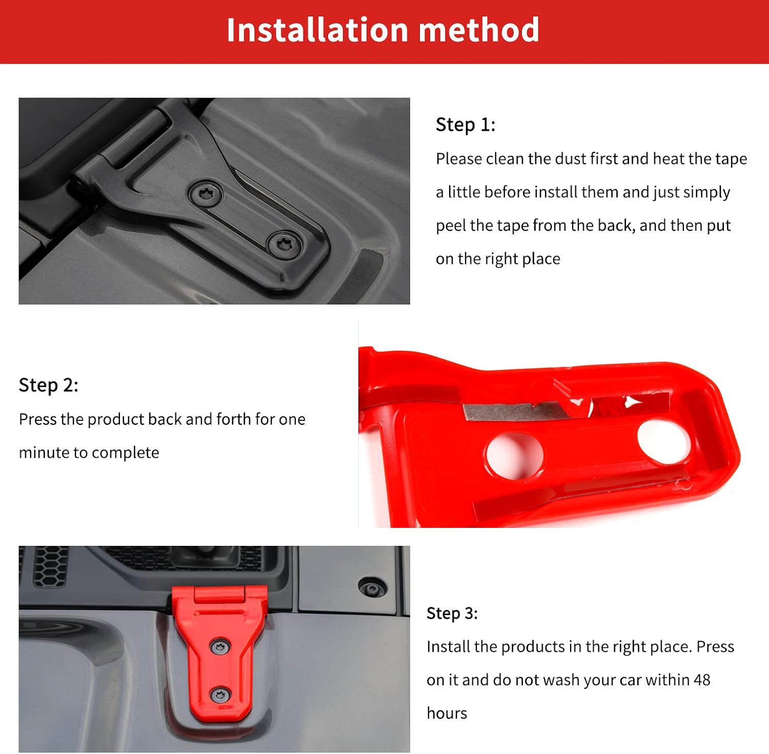 Hood Hinge Cover Decoration Trim Exterior Cover Kit Fit for 2018-2025 Jeep Wrangler JL JLU & Gladiator JT(Red)