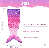 Vista 4 de WERNNSAI Manta de Cola de Sirena - Mantas Vestibles de Sirena para Adultos, Mujeres, Niñas, Todas las Estaciones, de Franela Suave, Bolsas de Dormir