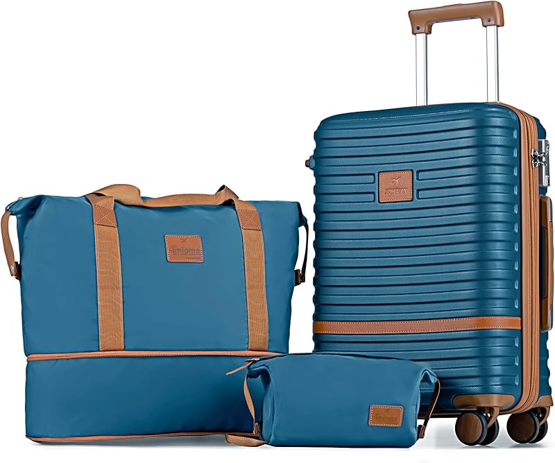 Carry On Luggage 20 Inch Expandable Suitcase with Spinner Wheel, 3 Piece Hard Shell Luggage Set with TSA Lock(Navy Blue)