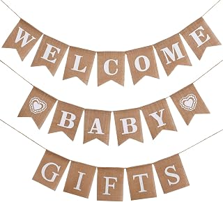 3 Pieces Welcome Baby Banner Gift Burlap Banner Farmers Market Bunting Garland for Baby Shower Party Ornament Favors(Khaki)