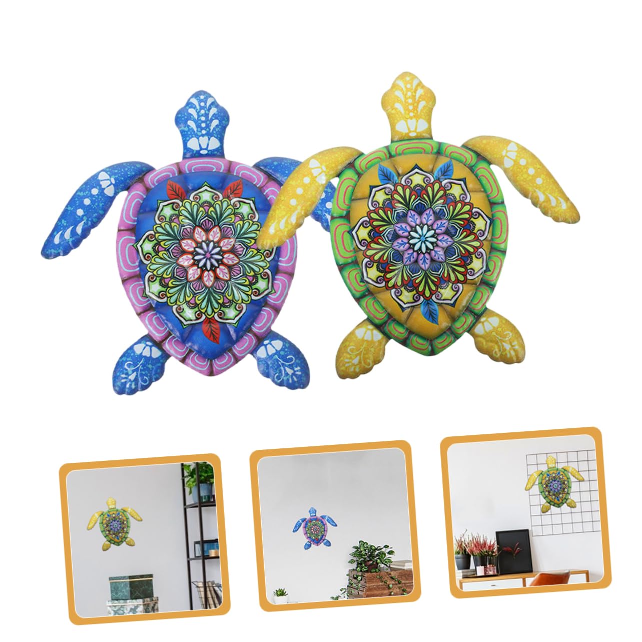 MUSISALY Schildkröten Wanddeko 2 Stück aus Eisen, Farbig für Gartenzaun | Rostbeständig, Lichtbeständig, für Garten und Park, Dekorative Wandskulpturen