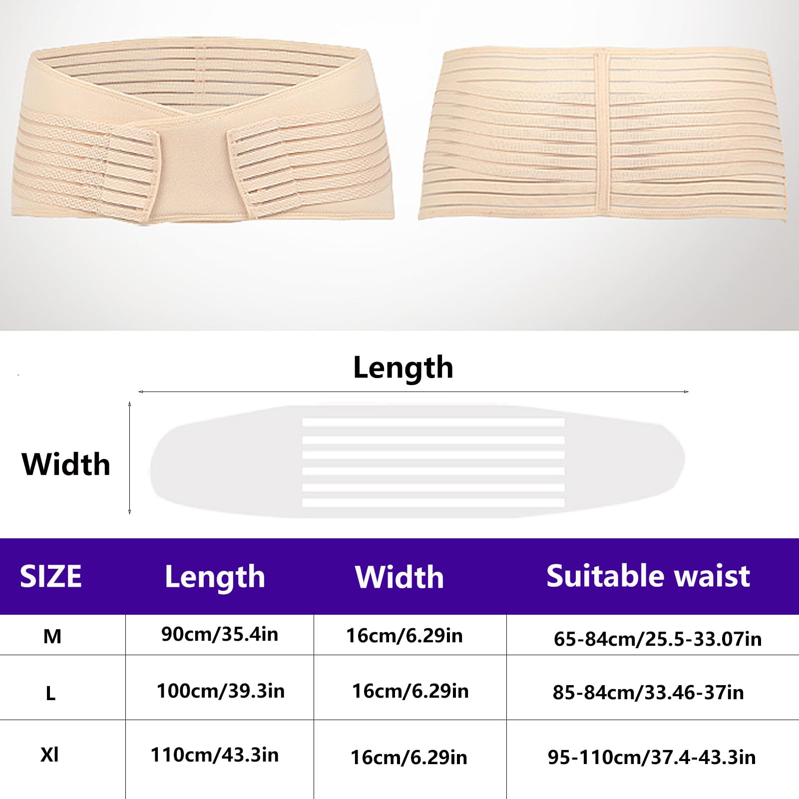 WANYI Post-Partum Cintura di Sostegno Pelvico Regolabile Correzione del Bacino Cintura pelvica per Alleviare il Dolore Sciatico Pelvico Fascia Post Parto Cesareo (Beige, M)