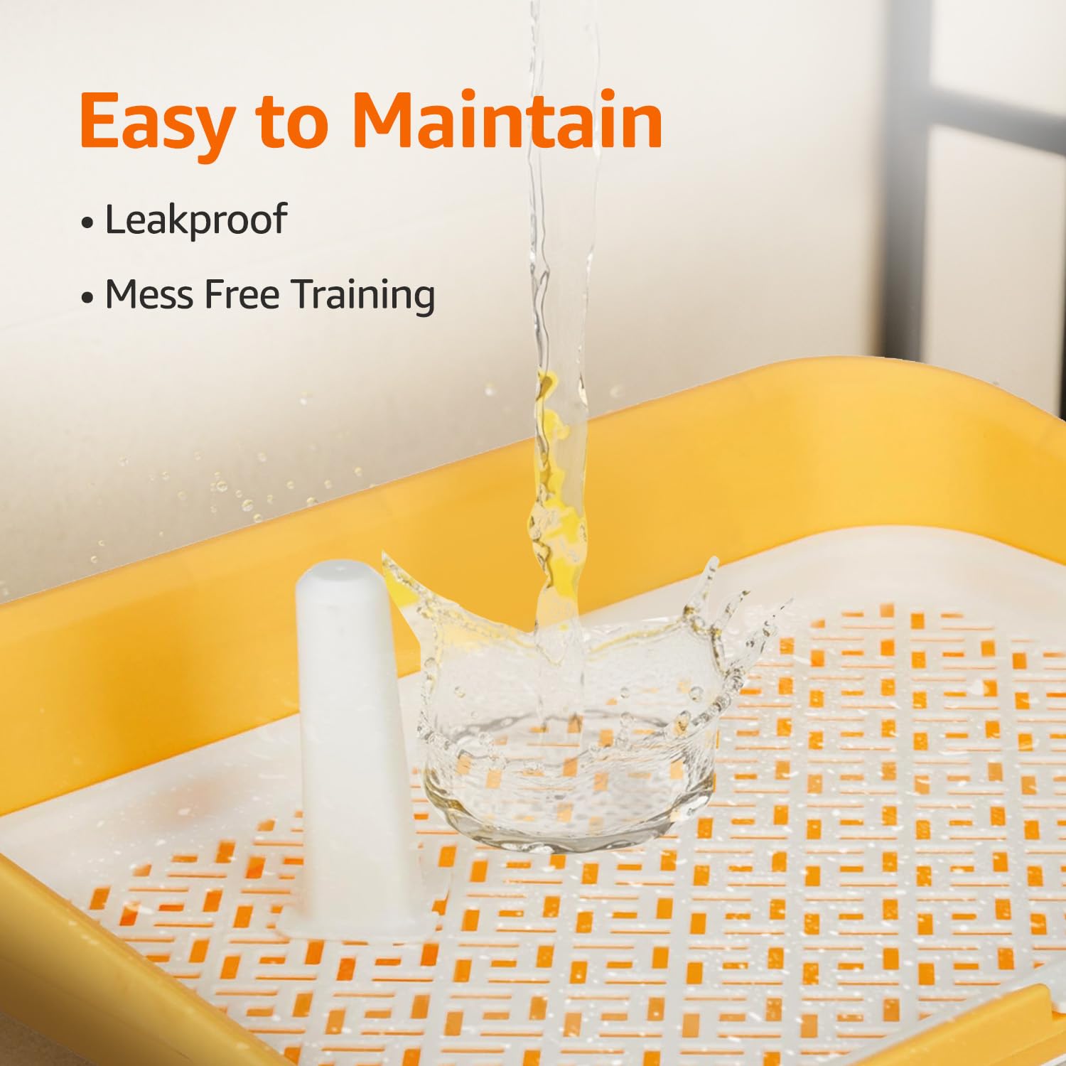 Amazon Basics Dog Pee Training Tray with Detachable Pillars | Indoor Potty Trainer for Puppies & Small Dogs | Non-Slip Plastic Base | Easy to Clean | Yellow 4