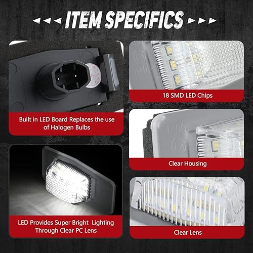 Miniatura 3 de NUVISION LIGHTING NVL-LPL-009 - Par de luces LED para placa de matrícula de carcasa negralente transparente compatible con 99-03 Protece02-03