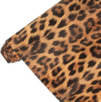 Leopard Print Faux Leather Fabric 16x54 Inches 41x137cm - Animal Skin Textured Synthetic Leather, Multi-Purpose Crafting Material for Hair Accessories, Makeup Bags, Handbags Brown-L