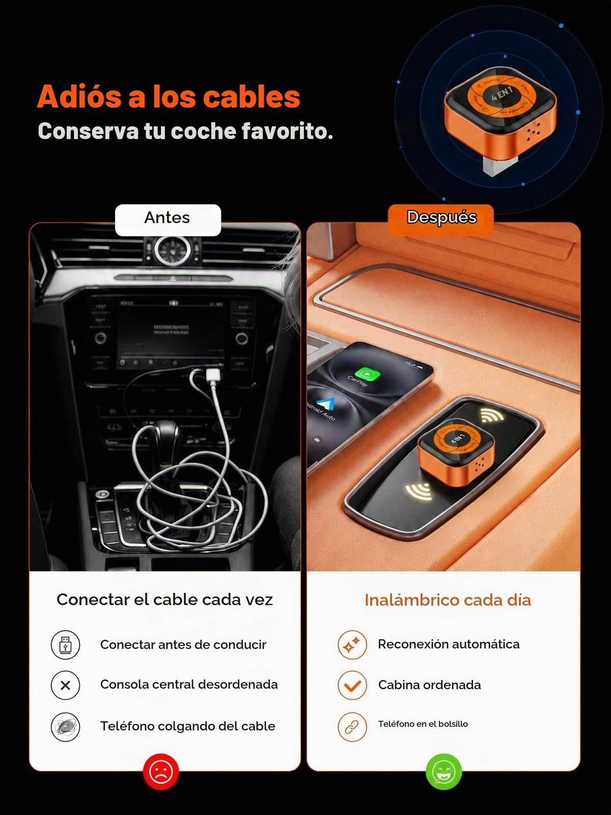Spedal Adaptador Inalámbrico CarPlay 4 en 1 para AirPlay, MirrorLink