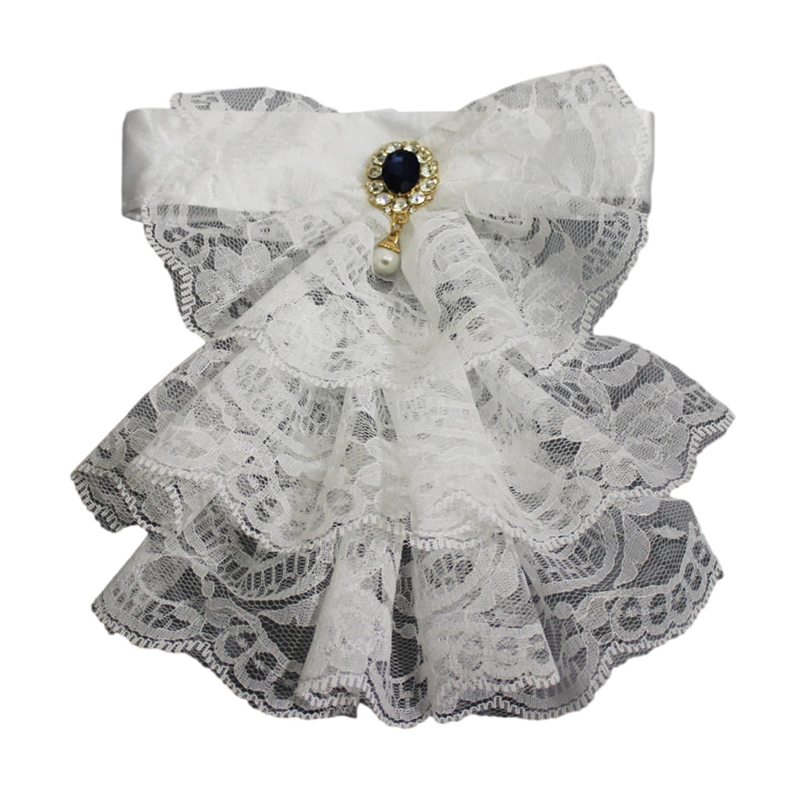 LIGSLN Victorian False Dickey Blouse Vintage Lace Neck Ruff Ruffle Collar Layered Clown Neck Collar Tie White