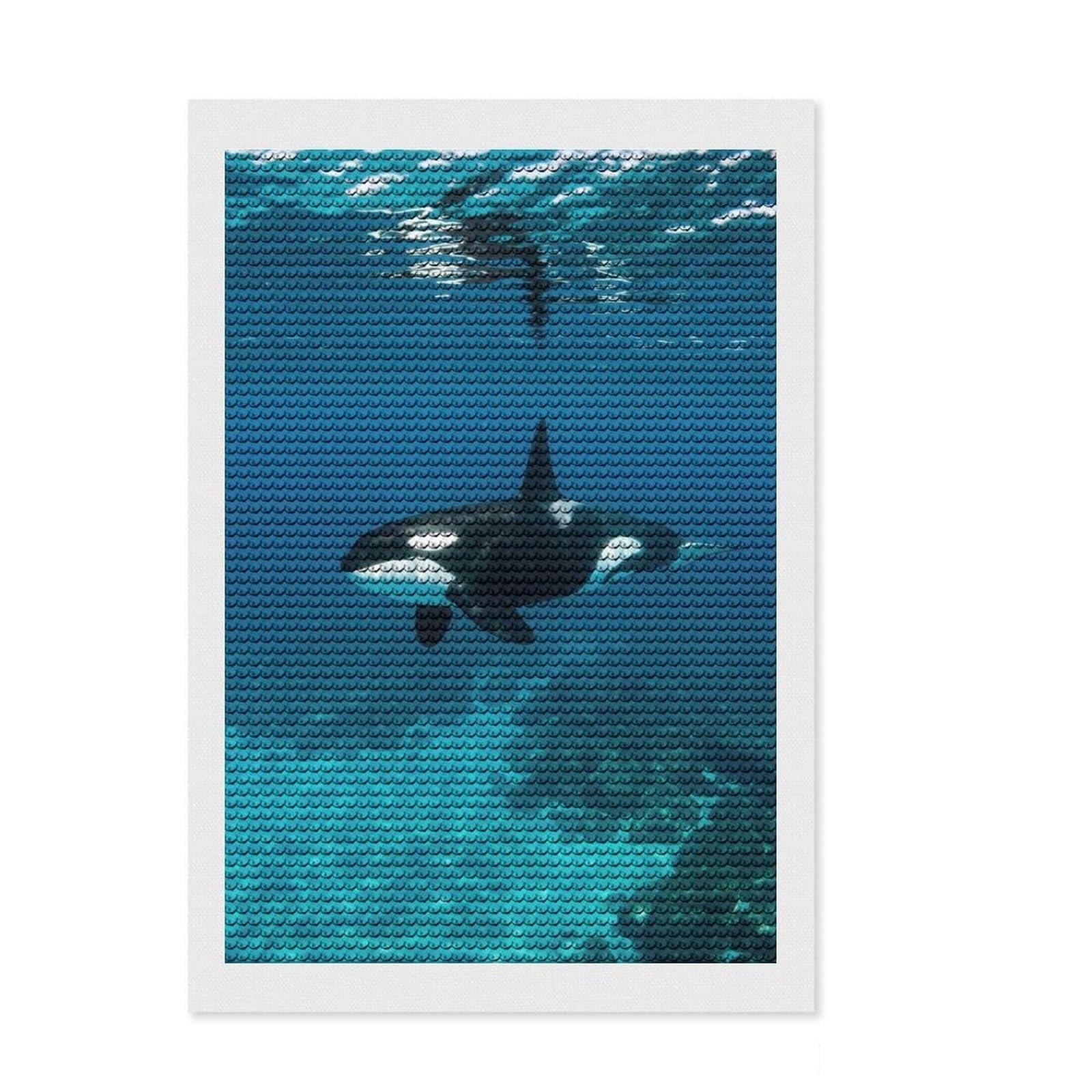 Junmoney Orca Underwater Full Drill Diamond Painting Kit 8"x12", Modern Decor, for Women, Fun Craft Experience, Thoughtful Handmade Gift