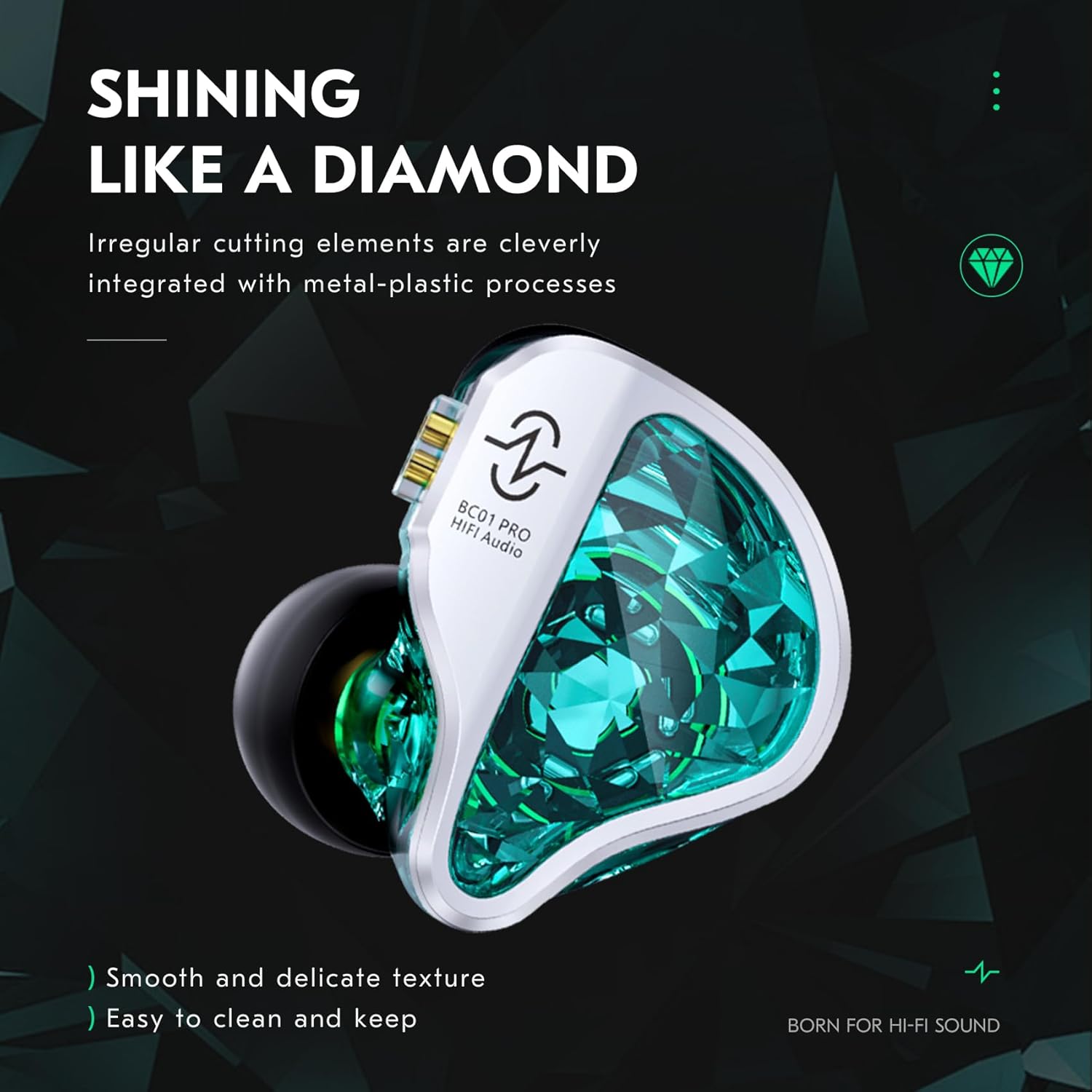 CCZ BC01 PRO in Ear Monitor Headphones, IEM for Gaming, HiFi Powerful Bass Gaming Earbuds, 1BA 1DD High Fidelity IEMS in Ear Headphone for Singer Musician with Patent Ear fins (without mic,Dark Black)