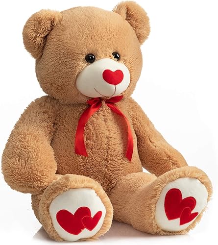 Miniatura 6 de HollyHOME Oso de peluche grande con corazón rojo para novia y niños, regalo de vacaciones, 36 pulgadas, color marrón