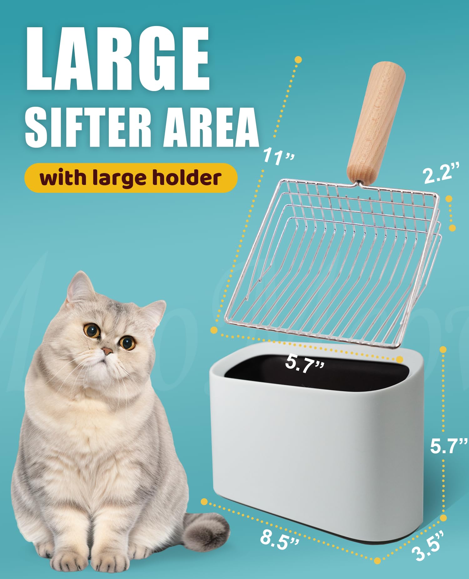 Cuchara de arena para gatos con tamiz de velocidad de soporte, recoge todos los grumos, pala de metal para gatitos, pala para tamizar arena para gatitos, mango cómodo, tamiz de velocidad