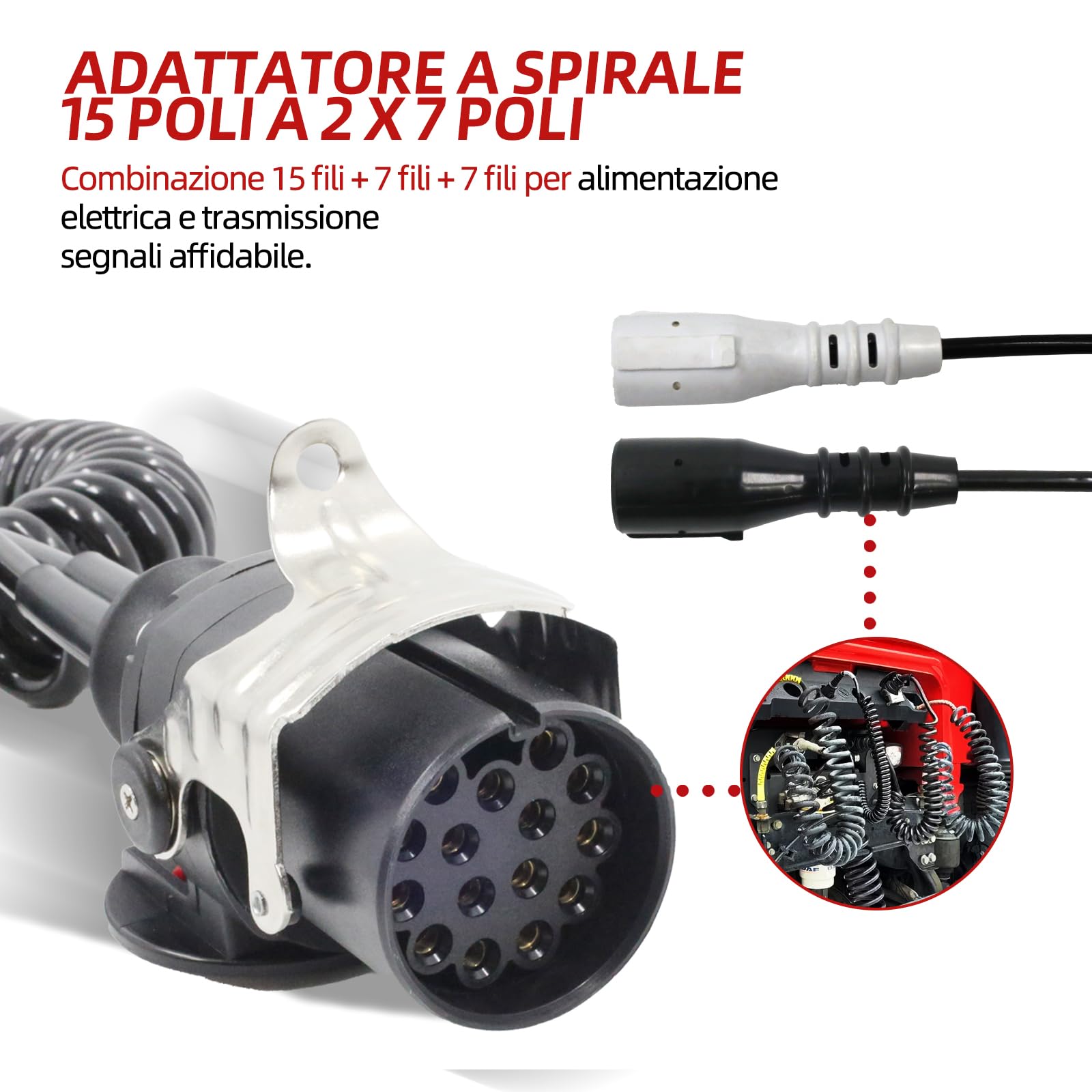 Adattatore a spirale elettrica, 24 V, 15 poli a 2 x 7 poli, cavo a spirale per camion, rimorchio, trattore