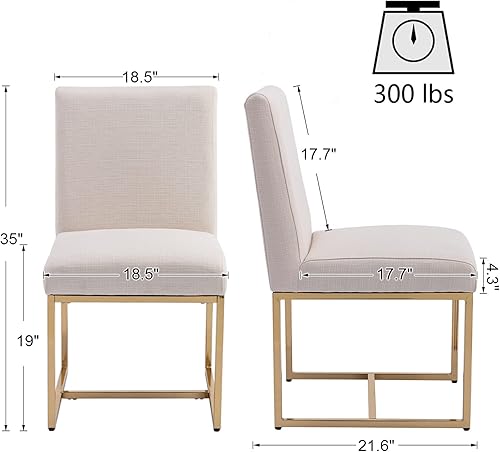 Miniatura 2 de HNY Juego de 2 sillas de cocina y comedor, sillas de comedor modernas de tela de lino de mediados de siglo, sillas de comedor tapizadas con marco de