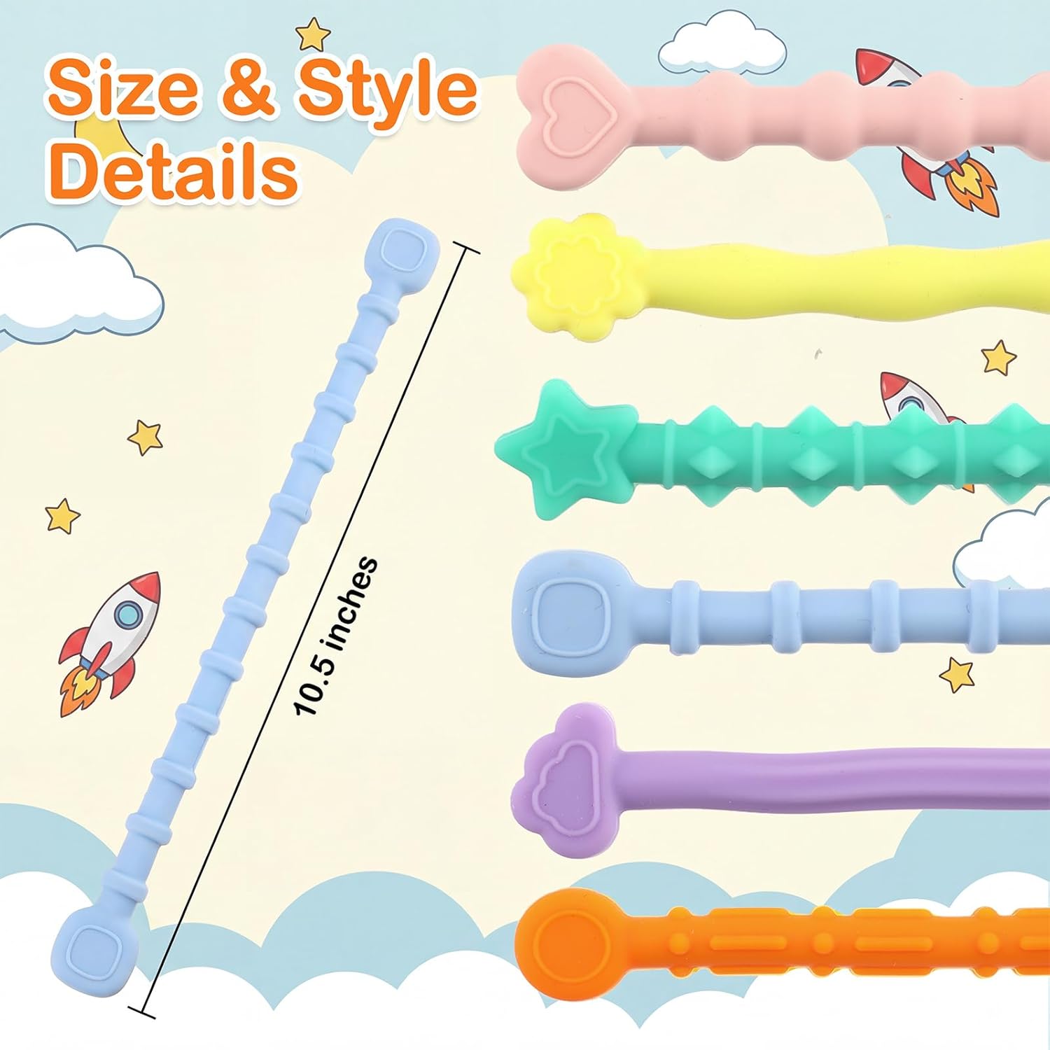 Flexible Fidget Toys for Kids-6 Pack, Textured Calming Sensory Stick for Stress Anxiety Autistic ADHD Anxiety Relief Fidgets Relaxing Toy for Classroom Student Stuffers Gifts for Teens Boys Girls