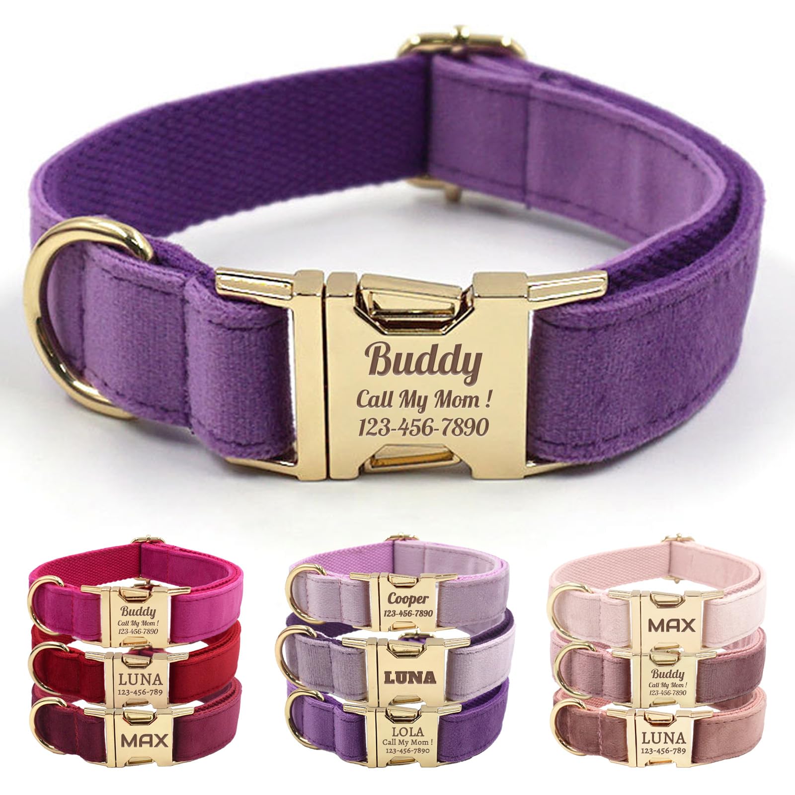 Collier personnalisable chien velours anti irritation avec boucle métal sécurisée