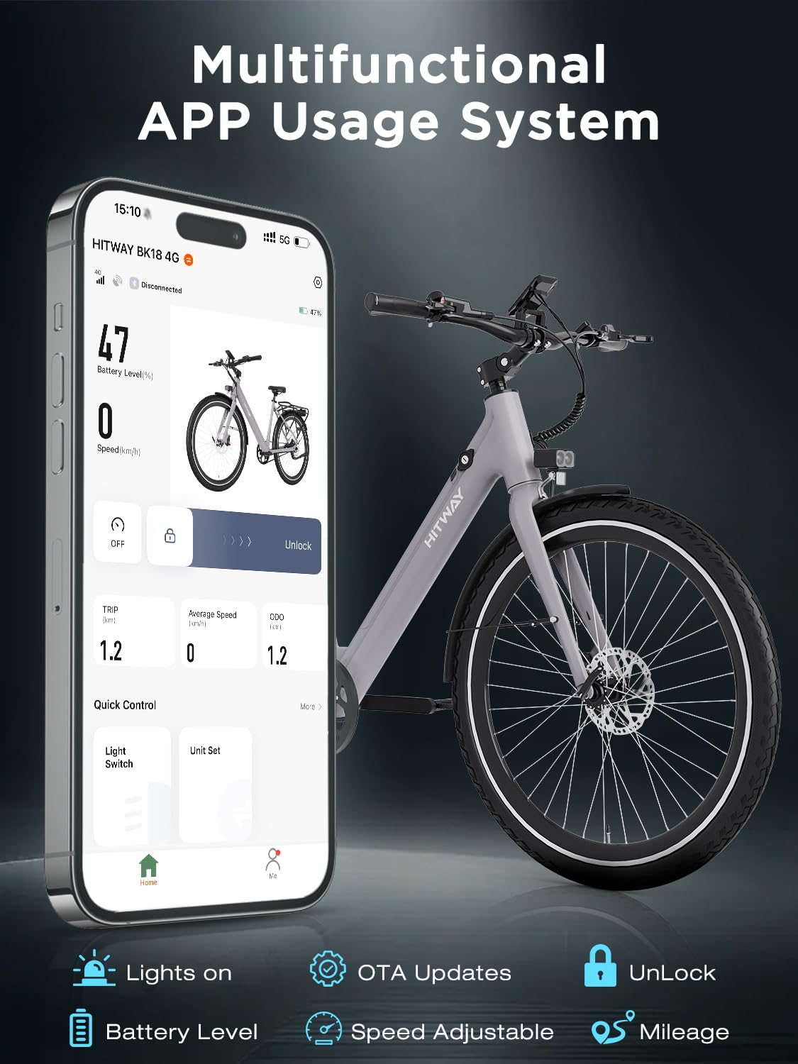 HITWAY BK18P Vélo Électrique 36V 10,4Ah, Vélo Urbain, E-Bike, Roues 700C | Freins hydrauliques, Bluetooth, APP et transmission par courroie