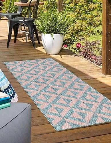 Vista 274 de Unique Loom Unique Loom Outdoor Collection - Alfombra de área - Napa (3 pies 3 pies, redonda, amarillo y aguamarina/amarillo)