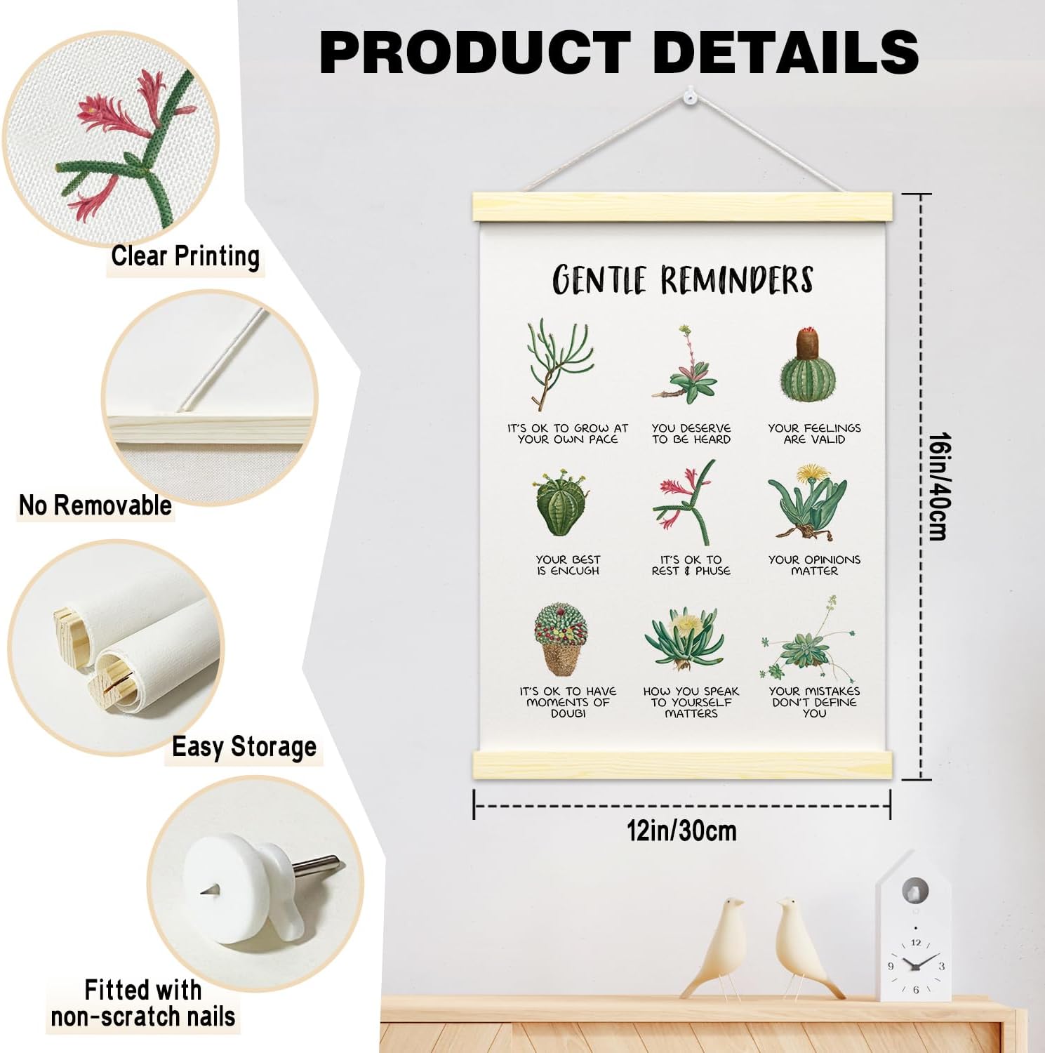 ZARYFANCHY Gentle Reminders Mental Health Poster Hanger Frame, Wall Decor for Therapy Office, School Counselor Therapy Counseling, 12x16 Inches Inspirational Wall Art Poster With Wooden Frames -001 - Image 2