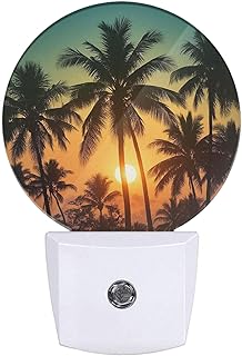 Plug-in Serene Beach Night Light Tropical Sunset with Palm Tree Silhouettes Nightlight with Dusk to Dawn Sensor, Auto On/Off 0.5W Energy-Saving LED Lighting Sleep Friendly