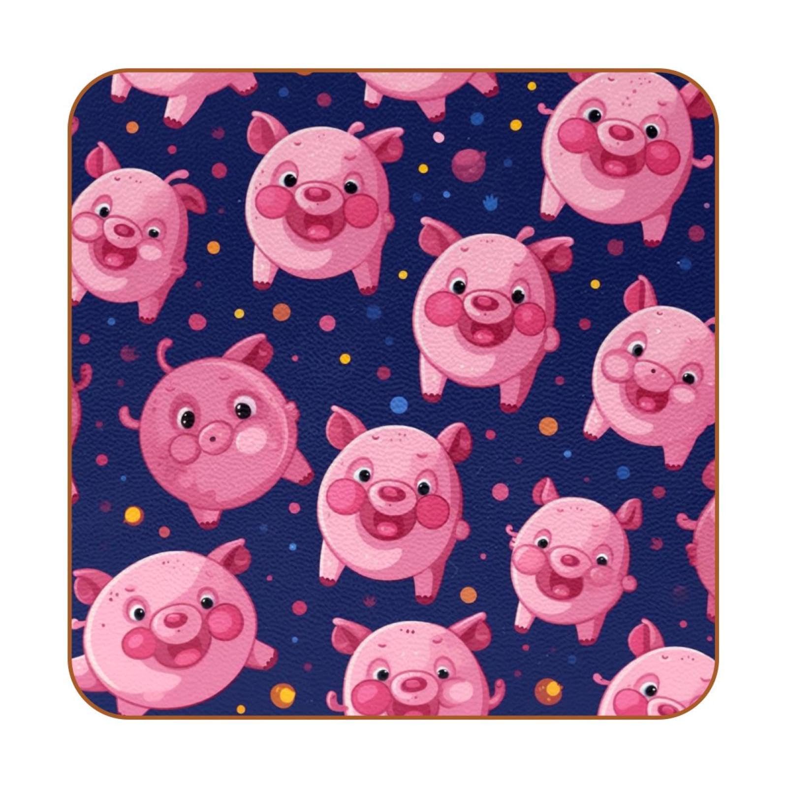 Lot de 6 dessous de verre carrés cochon rose, une idée cadeau originale et utile