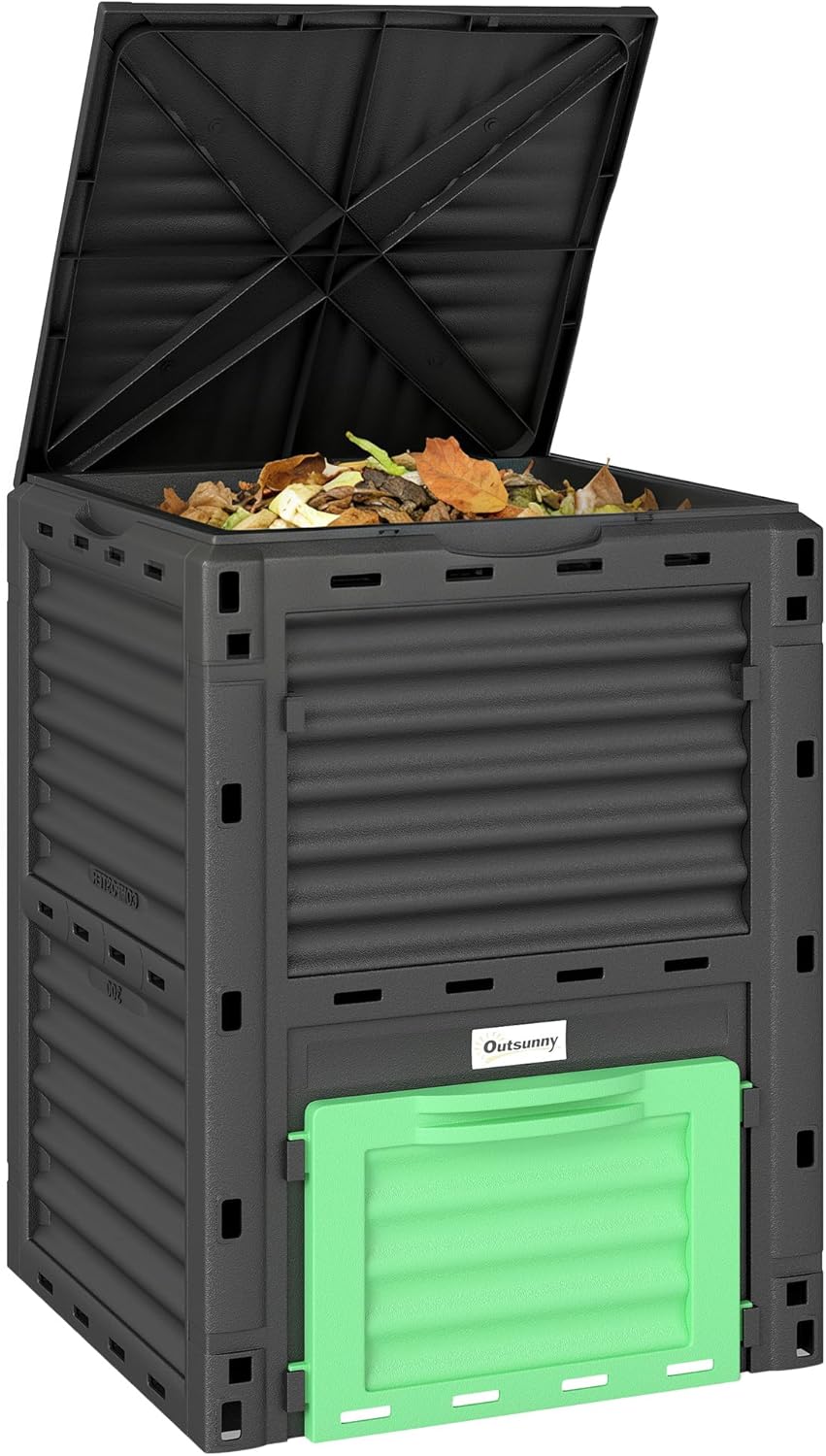 Outsunny 80 Gallon Dual Chamber Compost Bin - Outdoor Tumbler Composter, Fast Aeration, Easy No-Tool Assembly, Green