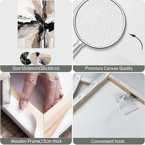 Miniatura 5 de 3 piezas de arte de pared netural enmarcada en negro y beige, decoración de pared abstracta geométrica moderna, para sala de estar, lienzo de mármol