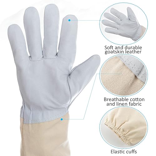 Miniatura 6 de Chaqueta profesional de apicultor con guantes de piel de cabra, chaqueta protectora de apicultura de primera calidad con capucha de velo de esgrima,