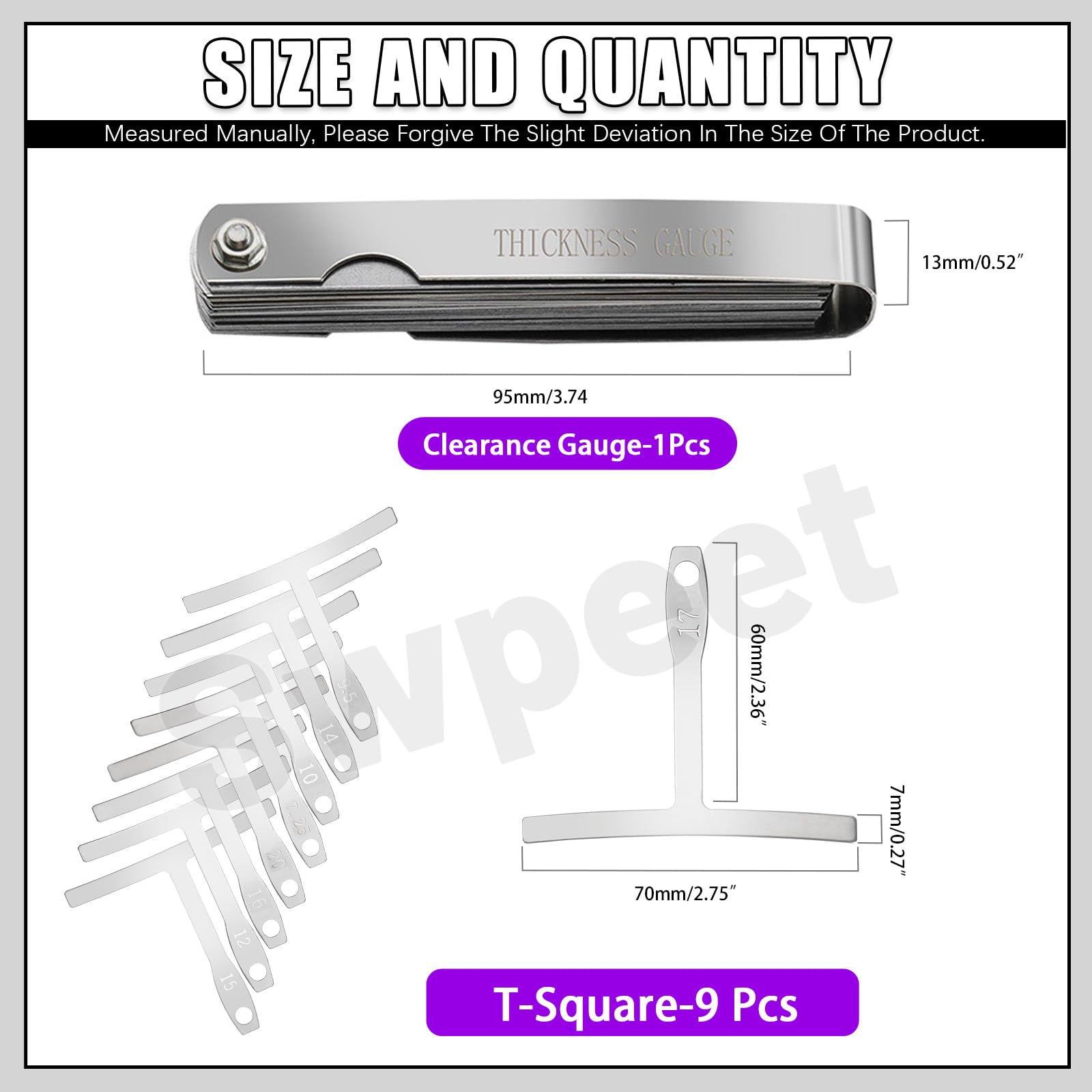 Swpeet 2 Sets Guitar Luthier Tools Set including Understring Radius Gauge and 32 Blade Feeler Gauge - Image 2