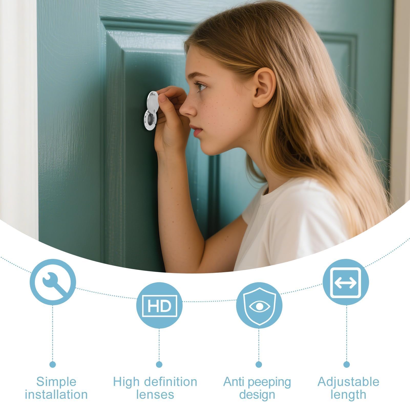 Door Viewer with Privacy Cover 14mm Doors Peephole 220° Wide Angle Security Spy Peep Hole for Home Office Hotel Polished Chrome - Image 4