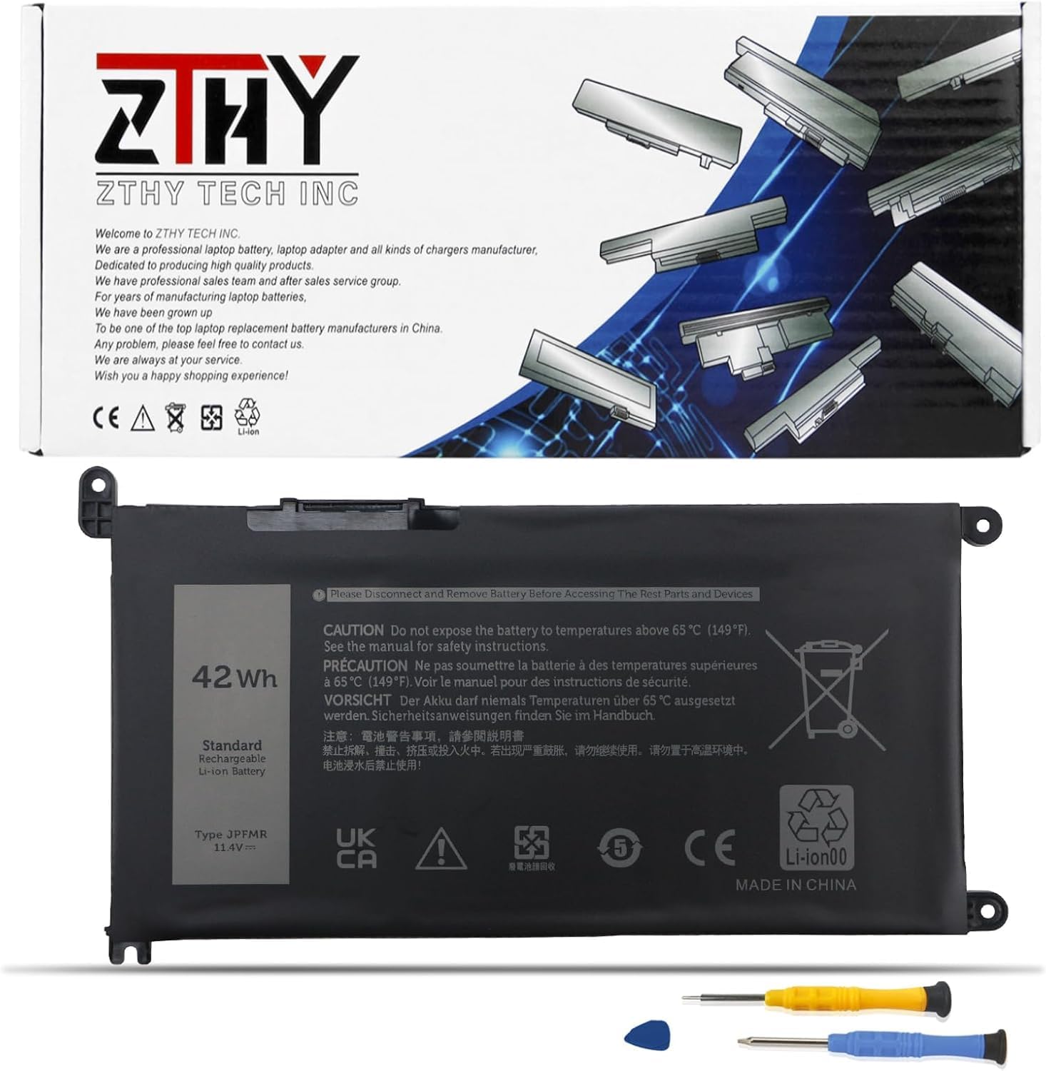 ZTHY JPFMR Laptop Battery Replacement for Dell Chromebook 3400 3100 2-in-1 5488 5493 5593 Series 0JPFMR 7MT0R 16DPH 65N6H 7T0D3 07GDY DN33X RDNP5 11.4V 42Wh 3Cell