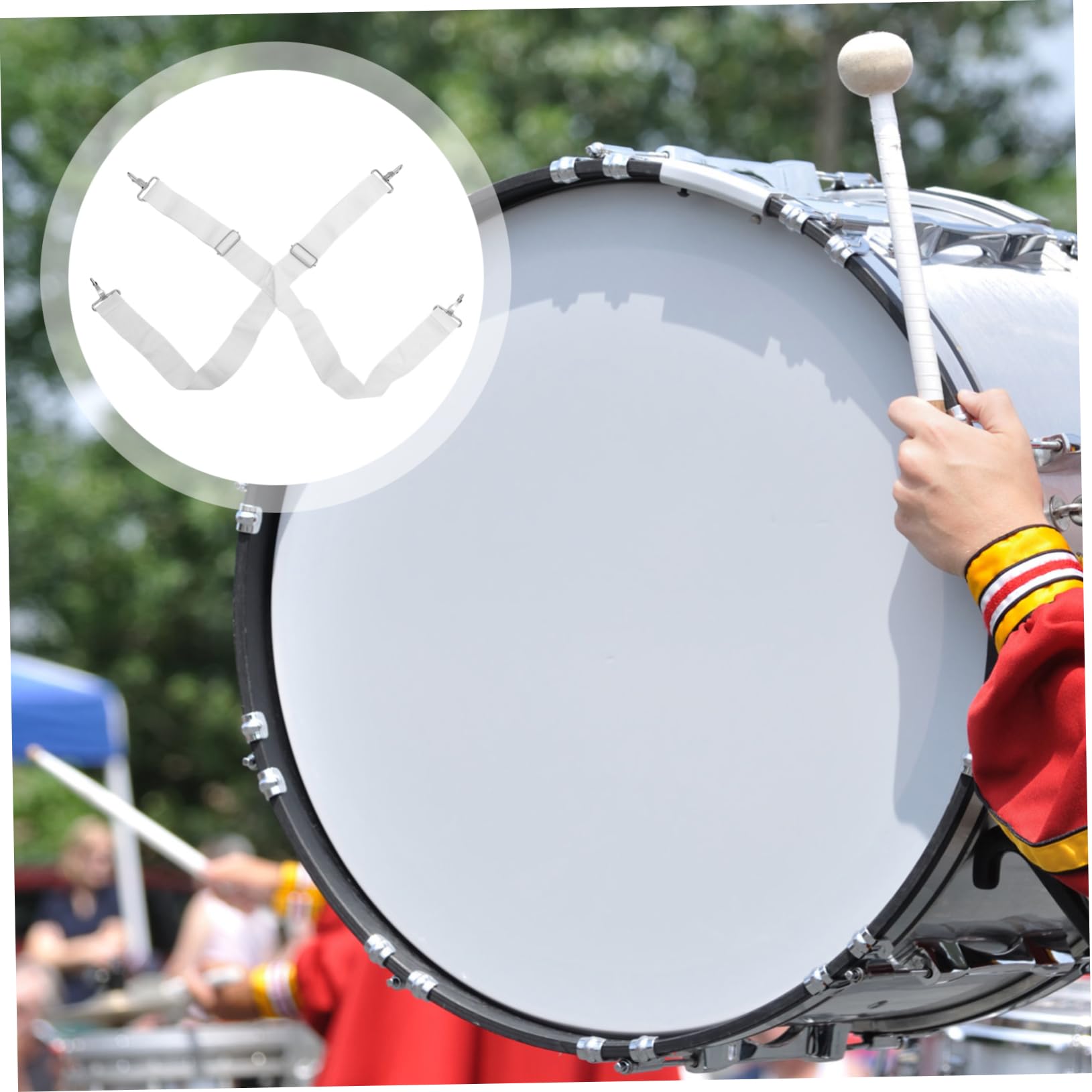 Vaguelly Verstellbarer Weißer Nylon Bassdrum Doppelschultergurt 2 Stück mit Bequemem und Sicherem Halt für Marschtrommel Musiker