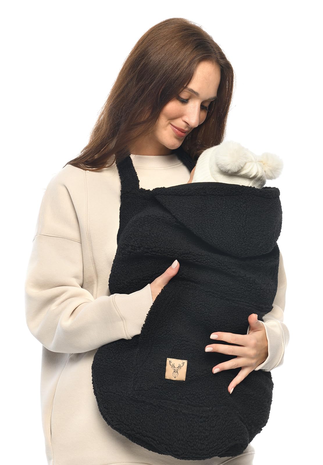 MijaCulture Tragecover M025 TEDDY - Copertura universale per portabebè e mantello, copertura calda per neonati (nero)