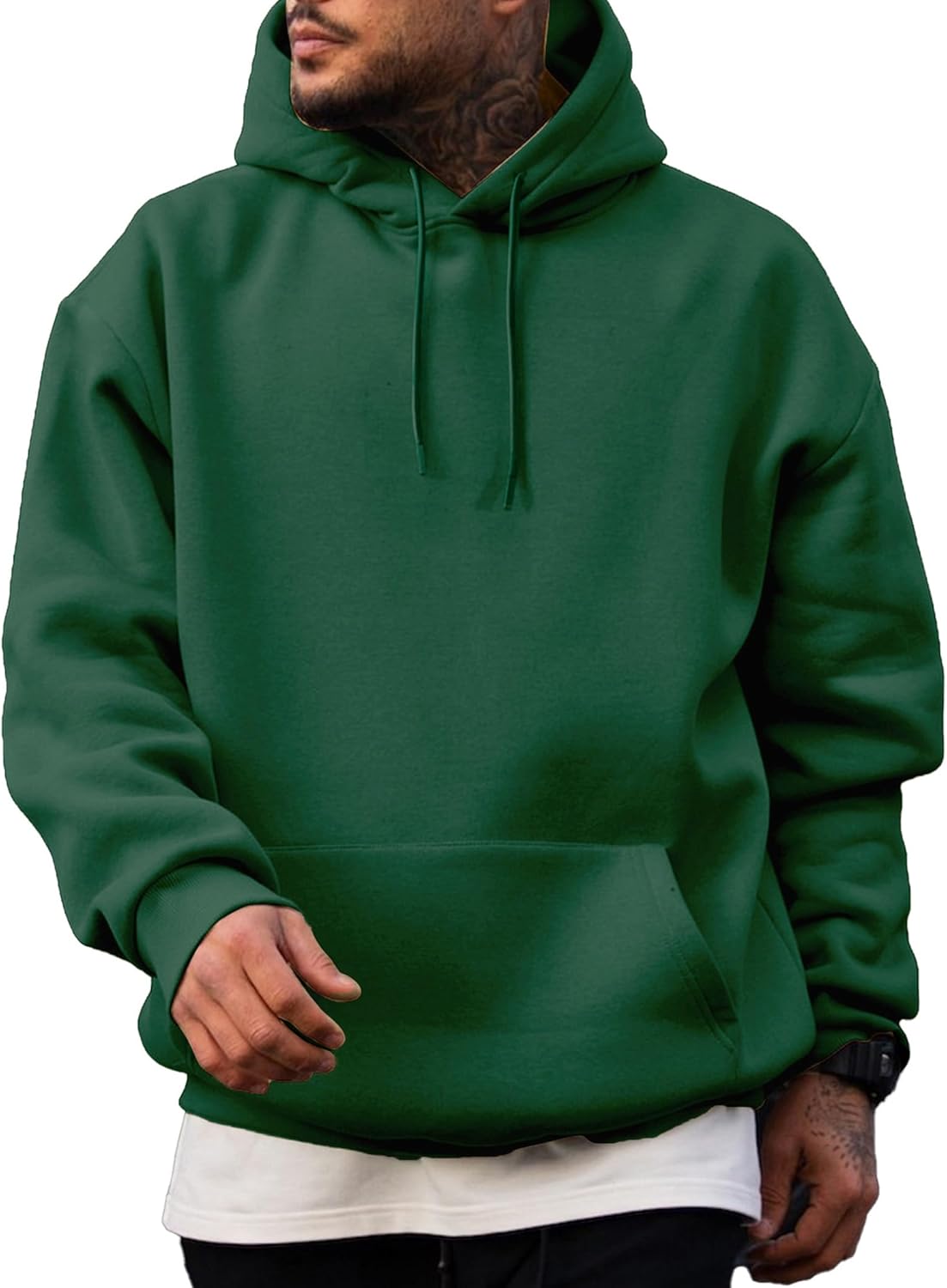 JMIERR Mens Casual Cotton Hooded Collar Drawstring Hoodies Pullover Sweatshirts Casual Long Sleeve Shirts 5X-Large Dark Green