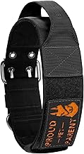 OneTigris Dog Collar 5 cm Wide with Handle and Patch for Large Dogs – Black – Size L