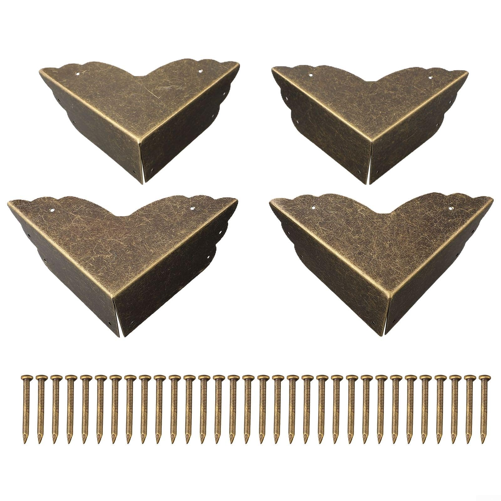 4 Pack Bronze Metal Corner Guards, 71mm x 71mm Antique Iron Right Angle Protectors with Screws, for Wooden Boxes, Cabinets, Furniture Decorative Vintage Hardware Fitting Home Improvement